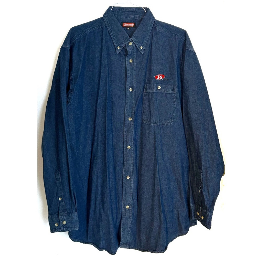 Vintage Coleman Men’s Blue Jean Denim Button Down Shirt Large 100% Cotton Tool